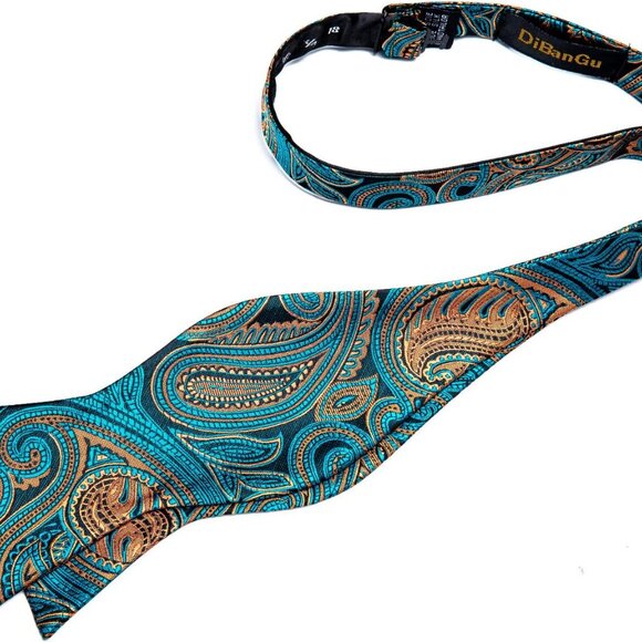 Men Bow Tie Paisley Striped Self-Bow Tie for Men and Silk Woven Bowtie Pocket Sq - Picture 4 of 6